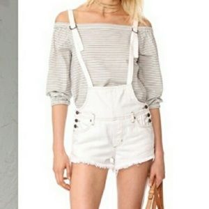 Free People white denim short overalls